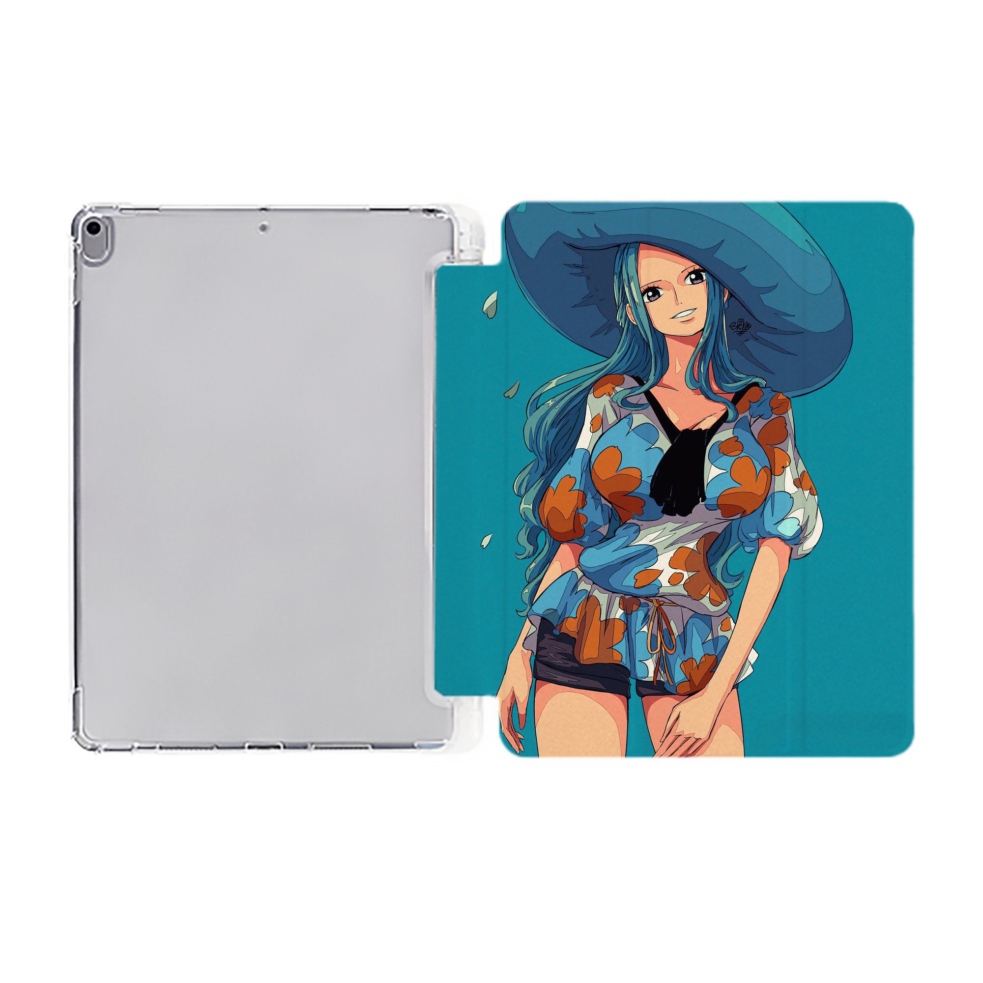 （画像用） ワンピース ONE PIECE IPad ケース ペン収納付き 三つ折りスタンド PUレザー×シリコン 対応機種9.5/10.5/10.9インチ
